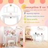 Coiffeuse Enfant 3 7 Ans 2 en 1 Table de Maquillage avec Tabouret 3 Miroirs Amovibles 1 Tiroir Pieds en Bois de Pin