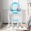 Coiffeuse Enfant avec Tabouret 2 en 1 Table de Maquillage avec Miroir Rabattable Tiroir Unique Plateau Amovible