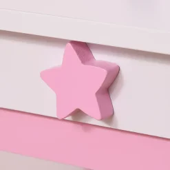 Coiffeuse enfant design licorne - tabouret inclus - dim. 49L x 34l x 90H cm - tiroir, miroir - MDF - rose blanc