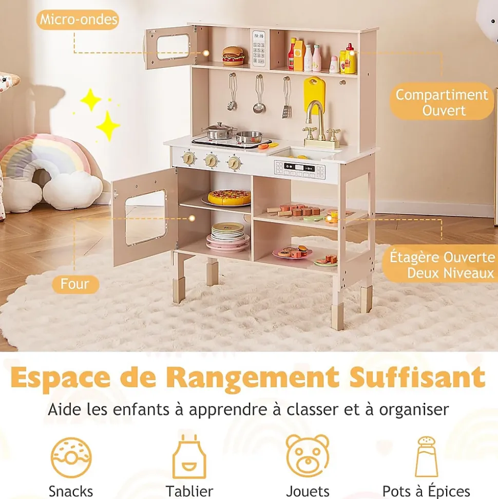 Coiffeuse Enfant Fille avec Miroir à 3 Volets Amovible et Tiroir, Table de Maquillage avec Tabouret, Rose
