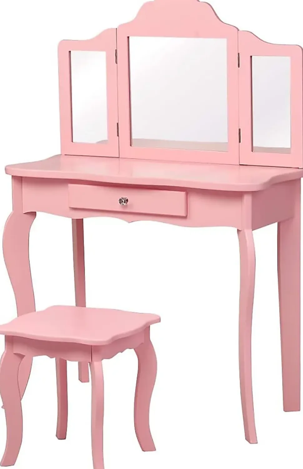Coiffeuse Enfant Fille, Table de Maquillage avec Tabouret et Miroir Amovible à 3 Volets Pliables, 70x35x105 cm