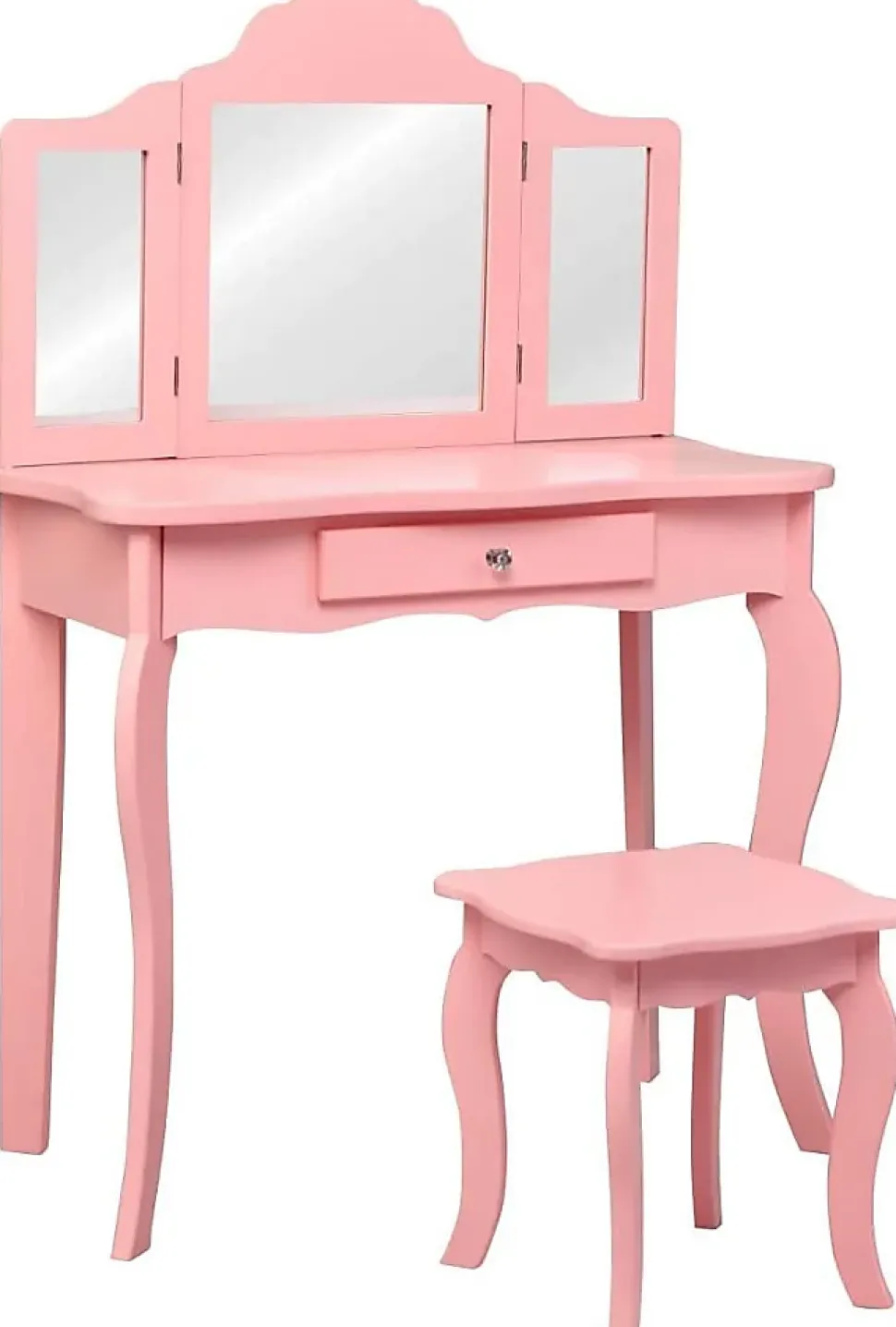 Coiffeuse Enfant Fille, Table de Maquillage avec Tabouret et Miroir Amovible à 3 Volets Pliables, 70x35x105 cm