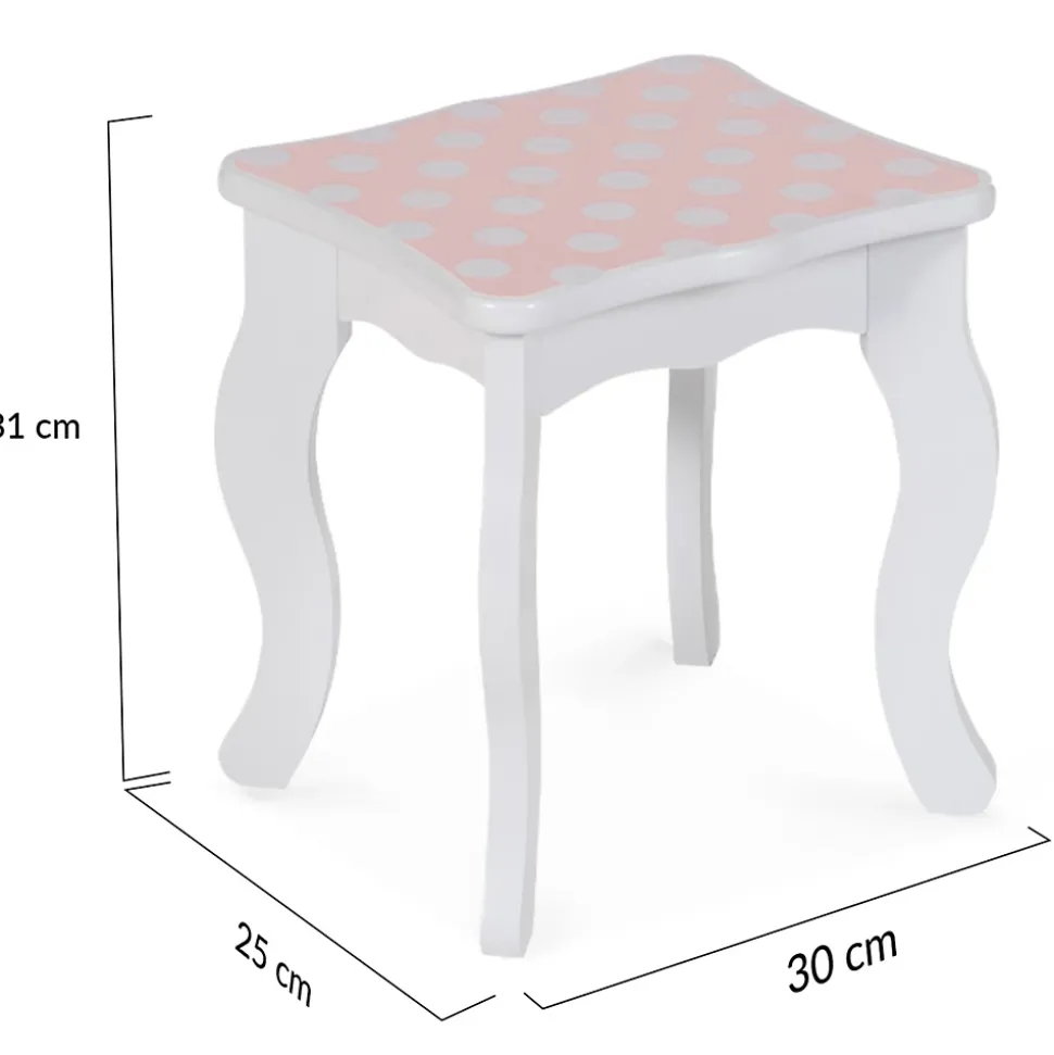Coiffeuse enfant ROZA blanche et rose avec 3 miroirs et tabouret