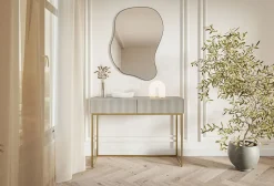 Coiffeuse grège pieds dorés 110 cm VELDIO