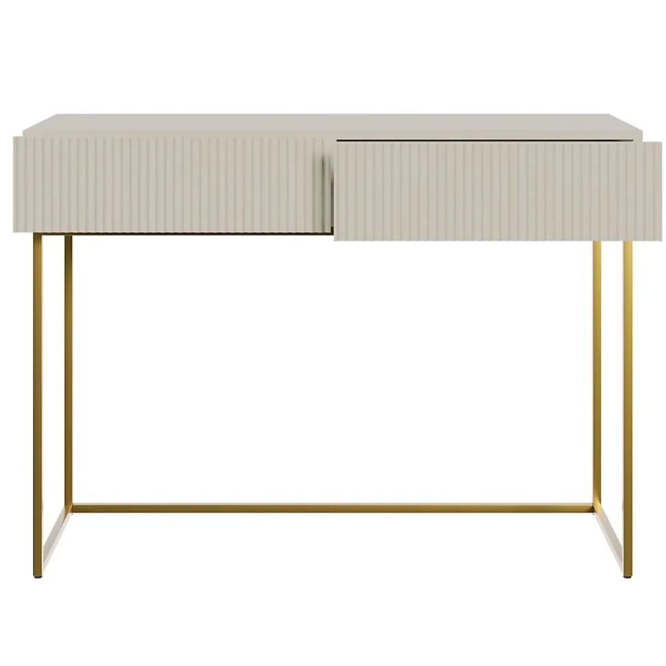 Coiffeuse grège pieds dorés 110 cm VELDIO