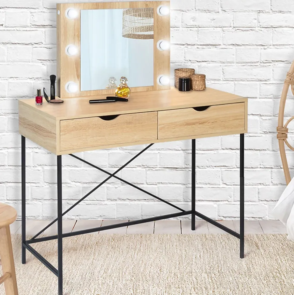 Coiffeuse LOUISA design industriel avec miroir LED