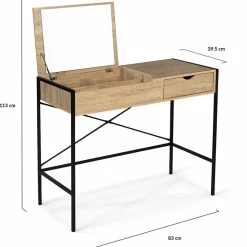 Coiffeuse LUIS miroir rabattable avec tabouret design industriel