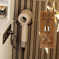 Coiffeuse MDF avec Miroir LED 3 Couleurs, Tiroirs avec Rangement Bijoux, Prises EU + USB, Support Sèche-Cheveux et Banc, Blanc