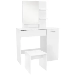 Coiffeuse moderne avec miroir + tabouret de maquillage en MDF blanc 90x38x138 cm