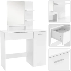 Coiffeuse moderne avec miroir + tabouret de maquillage en MDF blanc 90x38x138 cm