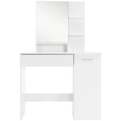 Coiffeuse moderne avec miroir + tabouret de maquillage en MDF blanc 90x38x138 cm