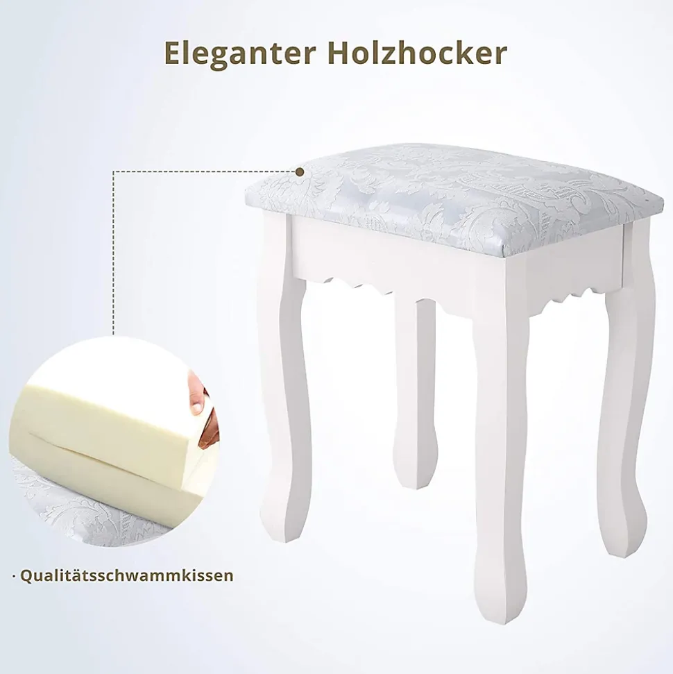 Coiffeuse moderne pour filles, ensemble de table de maquillage avec 3 tiroirs et miroir ovale à 360, tabouret rembourré
