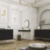 Coiffeuse, noir, pieds dorés, 102 x 79 x 50 cm