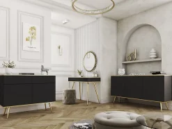 Coiffeuse, noir, pieds dorés, 102 x 79 x 50 cm