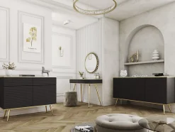 Coiffeuse noire glamour avec pieds dorés, 102 x 80 x 50