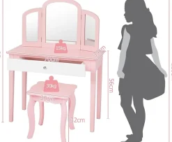 Coiffeuse pour Enfant avec Miroir Pliant Inclus de Table de Maquillage et Tabouret 1 Grand Tiroir Accessoire de Maquillage
