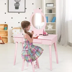 Coiffeuse pour enfants avec tabouret coiffeuse et chaise table cosmetique avec miroir et tiroir egalement comme bureau