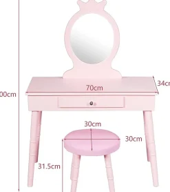 Coiffeuse pour enfants avec tabouret coiffeuse et chaise table cosmetique avec miroir et tiroir egalement comme bureau