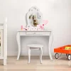 Coiffeuse Princesse Europeenne Table de Maquillage pour Enfant avec Tabouret Miroir et Tiroir en MDF Pieds en Bois de Pin