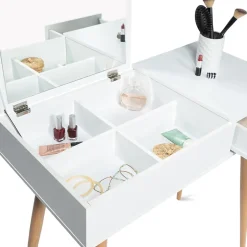 Coiffeuse scandinave LISA miroir rabattable blanche