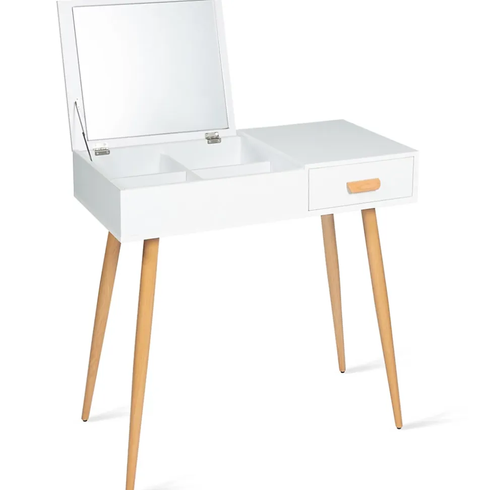 Coiffeuse scandinave LISA miroir rabattable blanche
