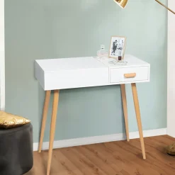 Coiffeuse scandinave LISA miroir rabattable blanche