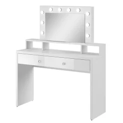Coiffeuse SENSA blanche Avec miroir, tiroir, étagère et LED Design épuré et fonctionnel
