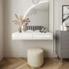 Coiffeuse suspendue avec miroir à LEDs - 2 tiroirs - Blanc brillant - JINEZA