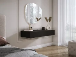 Coiffeuse suspendue avec deux tiroirs, façade lisse - Couleur : noir, 100 x 40 x 16 cm