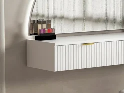Coiffeuse suspendue avec miroir et LEDs - 2 tiroirs - Blanc - FRALYN