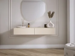 Coiffeuse suspendue avec deux tiroirs, façade lisse - couleur : cachemire, 100 x 40 x 16 cm