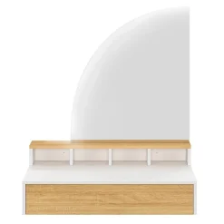 Coiffeuse suspendue ZELIA miroir LED avec 4 niches, 1 tiroir bois et blanc