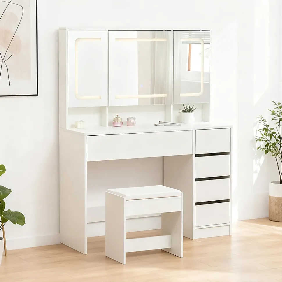 Coiffeuse Table de maquillage Table de toilette avec miroir Tiroir Éclairage LED
