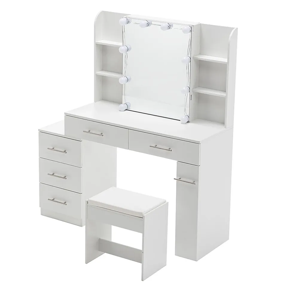 Coiffeuse Table de maquillage Table de toilette avec miroir Tiroir Éclairage LED