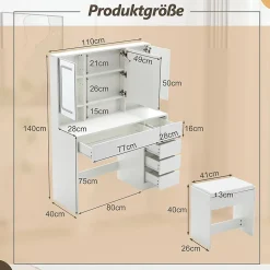 Coiffeuse Table de maquillage Table de toilette avec miroir Tiroir Éclairage LED