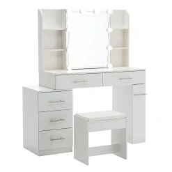 Coiffeuse Table de maquillage Table de toilette avec miroir Tiroir Éclairage LED
