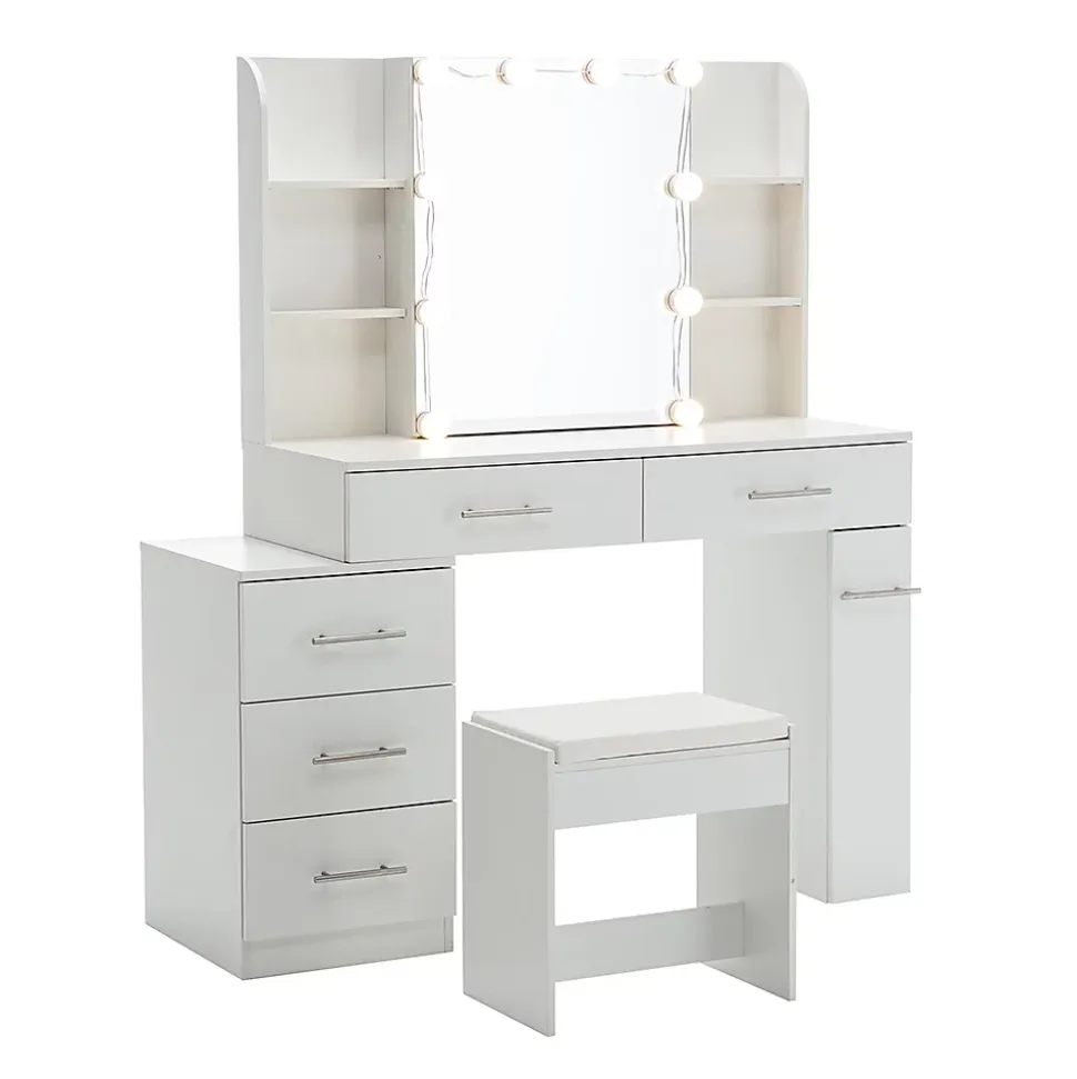 Coiffeuse Table de maquillage Table de toilette avec miroir Tiroir Éclairage LED