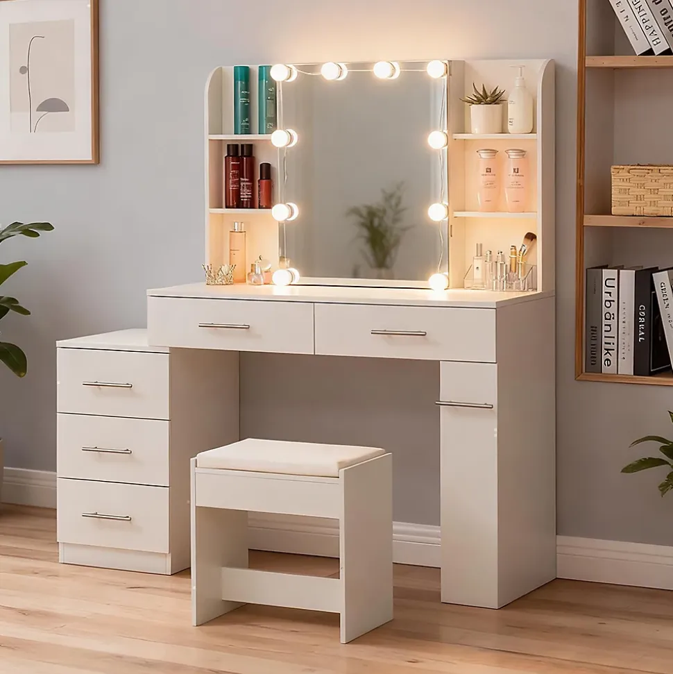 Coiffeuse Table de maquillage Table de toilette avec miroir Tiroir Éclairage LED