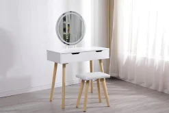 Coiffeuse table de maquillage avec miroir LED et tabouret coloris blanc H129 x L80 x P40 cm
