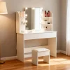 Coiffeuse Table de maquillage Table de toilette avec tabouret Éclairage LED Miroir blanc