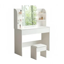 Coiffeuse Table de maquillage Table de toilette avec tabouret Éclairage LED Miroir blanc