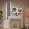 Coiffeuse table de maquillage avec miroir complet pivotant, 2 tiroirs, LED et housse, panneau de particules 109x36x164 cm blanc