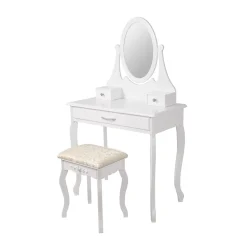 Coiffeuse table de maquillage commode avec miroir tiroirs et tabouret blanc MDF