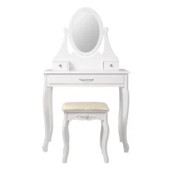 Coiffeuse table de maquillage commode avec miroir tiroirs et tabouret blanc MDF