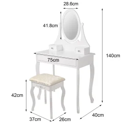 Coiffeuse table de maquillage commode avec miroir tiroirs et tabouret blanc MDF