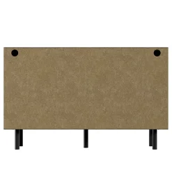 Coiffeuse 120x40x74 cm, 6 tiroirs, poignées rotin et pieds métal, finition noyer, rangement pour chambre/salon