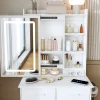 Coiffeuse 60x36x136 cm avec miroir LED réglable, prises USB intégrées et tiroirs, ensemble compact avec tabouret