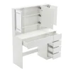 Coiffeuse 100x40x130 cm avec miroir LED et tiroirs, finition blanche en MDF, ensemble avec tabouret