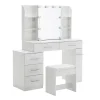 Coiffeuse 100x40x130 cm avec miroir LED 3 températures et tiroirs modulables, blanc mat, style contemporain