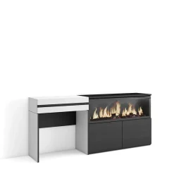 Coiffeuse 177x35x75cm avec tiroir feu led sans chaleur XXL blanc